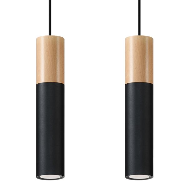 Suspension Acier Bois Naturel/Noir GU10 2 Pablo