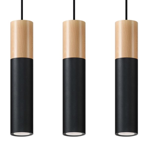 Suspension Acier Bois Naturel/Noir GU10 3 Pablo