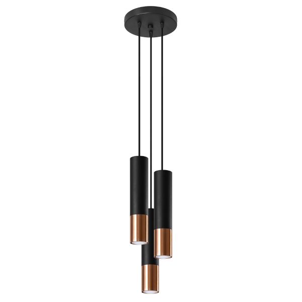 Suspension Acier Noir/Cuivre GU10 3 Loopez