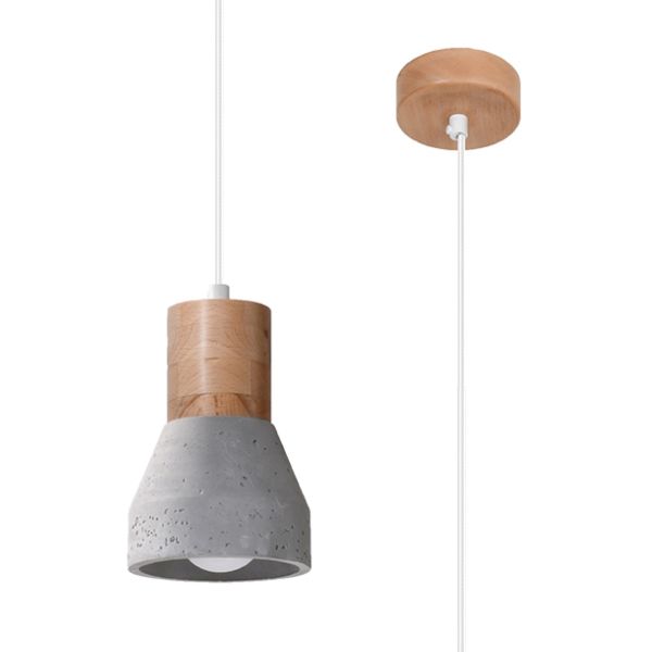 Suspension Béton Gris/Bois Naturel E27 1 Qubic