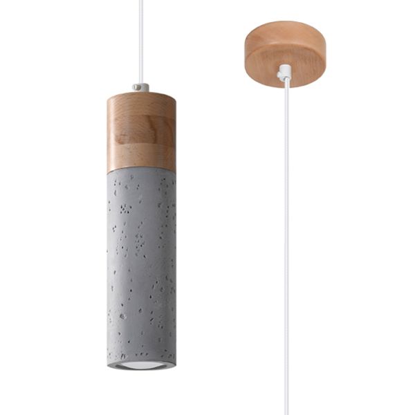 Suspension Béton Gris/Bois Naturel GU10 1 Zane