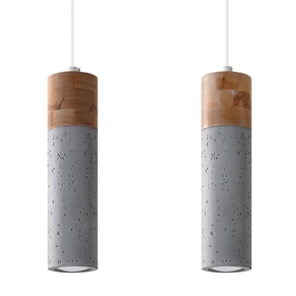 Suspension Béton Gris/Bois Naturel GU10 2 Zane