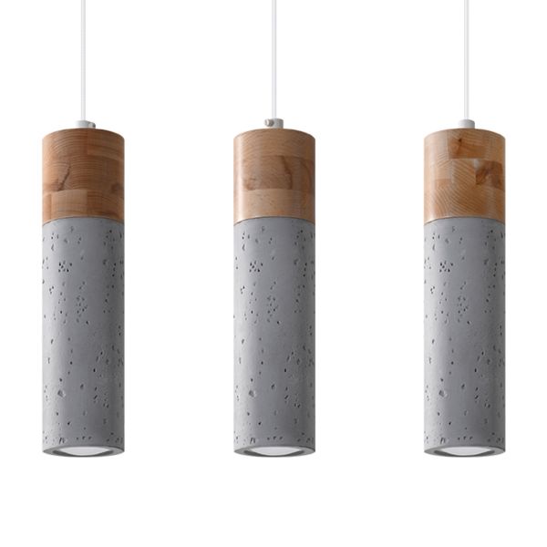 Suspension Béton Gris/Bois Naturel GU10 3 Zane