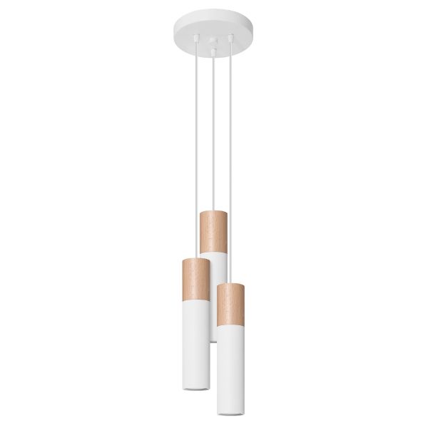 Suspension Acier Blanc/Bois Naturel GU10 3 Pablo