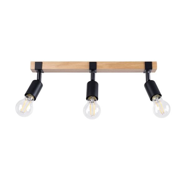 Plafonnier Acier Bois/Noir E27 3 Zuca