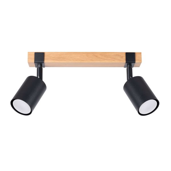 Plafonnier Acier Noir/Bois Naturel GU10 2 Fager