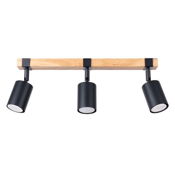 Plafonnier Acier Noir/Bois Naturel GU10 3 Fager