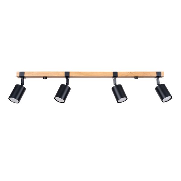 Plafonnier Acier Noir/Bois Naturel GU10 4 Fager