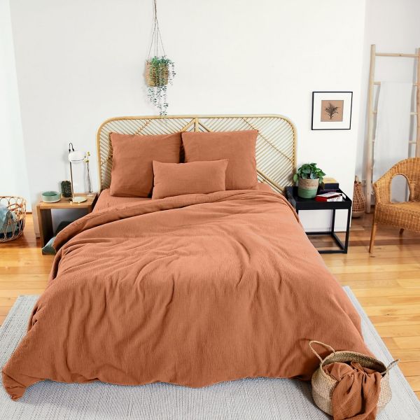 Parure de lit 220x240 cm Gaze de Coton Caramel