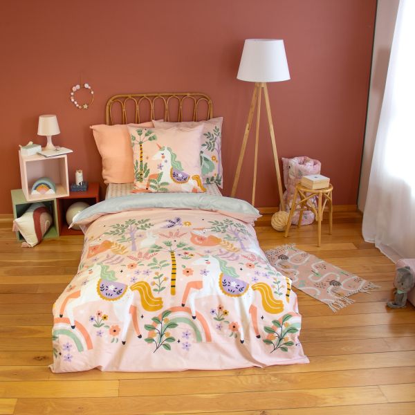 Parure de lit enfant 140x200 cm Coton Licorne