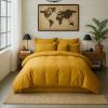 Housse de couette 220x240 cm Percale de Coton Lavé Jaune Moutarde