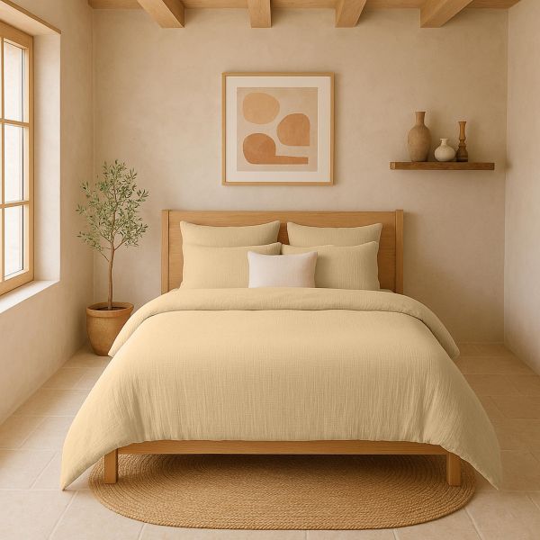 Housse de couette 240x260 cm Gaze de Coton Lavé Ecru Naturel
