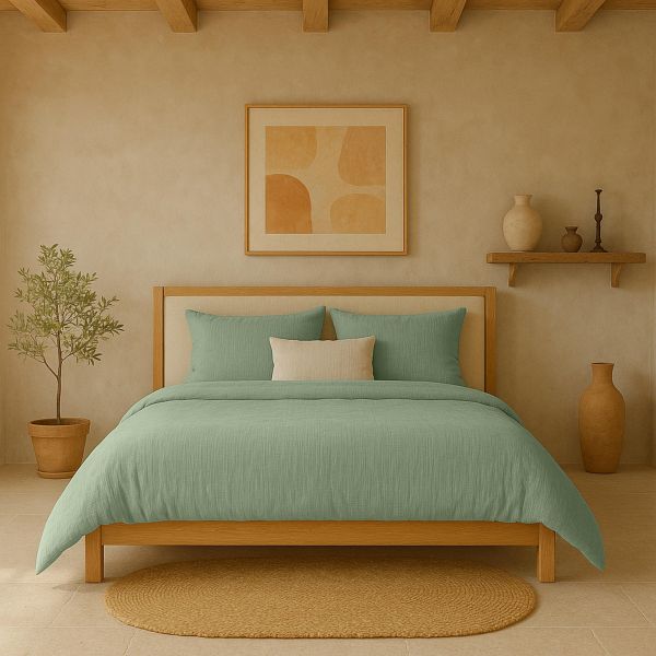 Housse de couette 220x240 cm Gaze de Coton Lavé Vert Givrée
