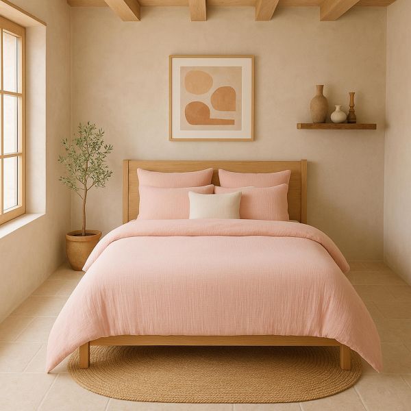 Housse de couette 220x240 cm Gaze de Coton Lavé Rose Lotus
