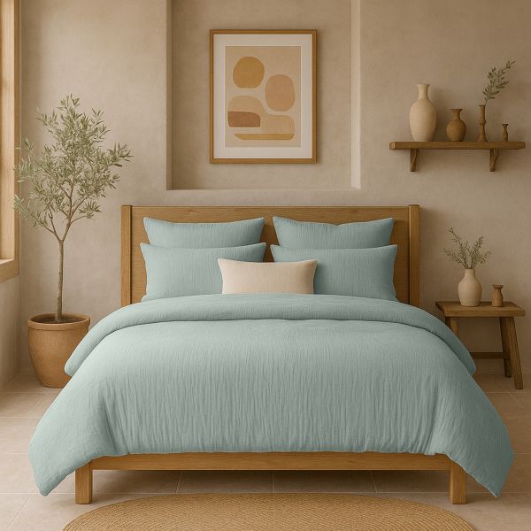 Housse de couette 240x260 cm Gaze de Coton Lavé Bleu Givrée