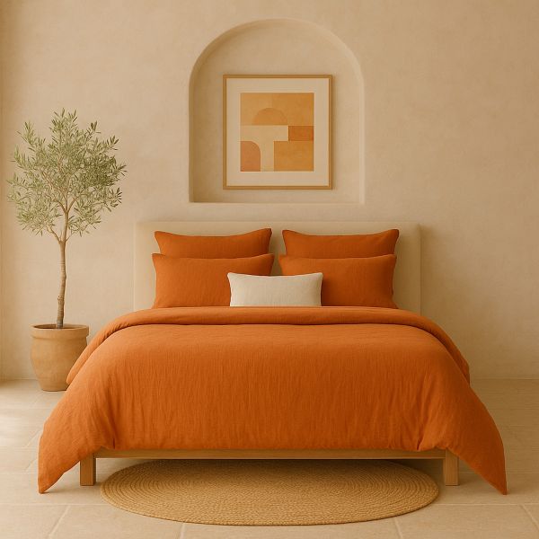 Housse de couette 240x260 cm Gaze de Coton Lavé Safran Minéral