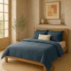 Housse de couette 240x260 cm Gaze de Coton Lavé Bleu Pétrole