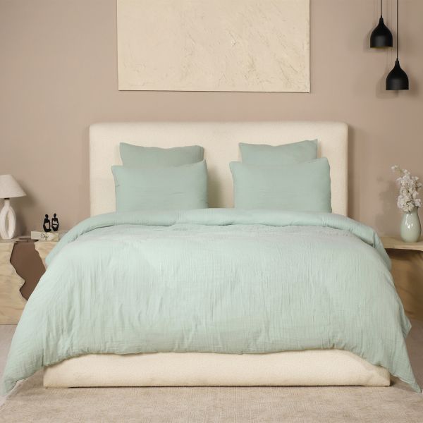 Parure de lit 220x240 cm Gaze de Coton Lavé Vert Givrée