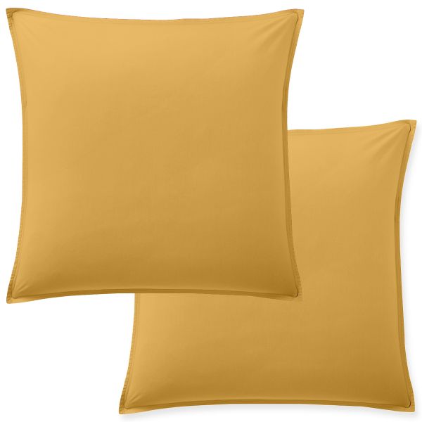 Lot 2 taies d'oreiller 65x65 cm Percale de Coton Lavé Jaune Moutarde