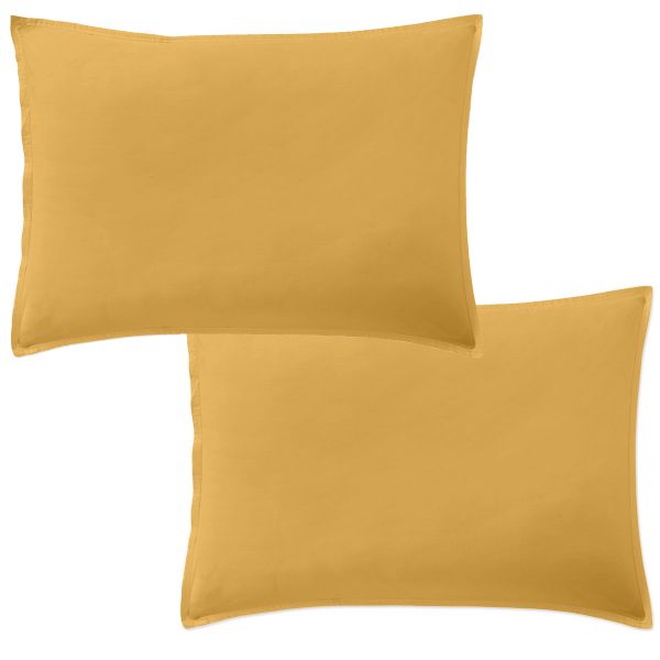 Lot 2 taies d'oreiller 50x70 cm Percale de Coton Lavé Jaune Moutarde