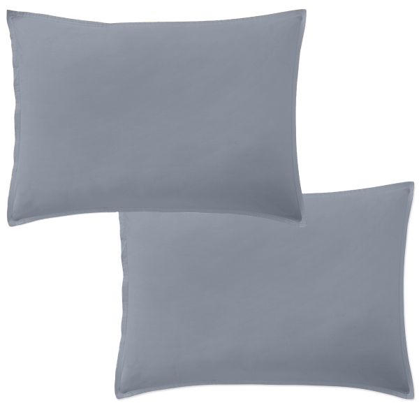 Lot 2 taies d'oreiller 50x70 cm Percale de Coton Lavé Bleu Forever