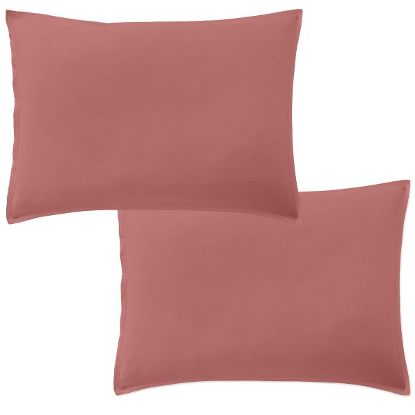 Lot 2 taies d'oreiller 50x70 cm Percale de Coton Lavé Vieux Rose