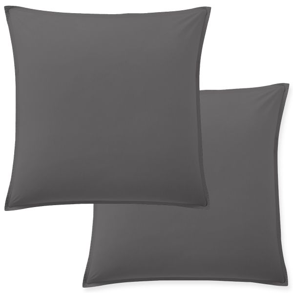 Lot 2 taies d'oreiller 65x65 cm Percale de Coton Lavé Gris Magnet