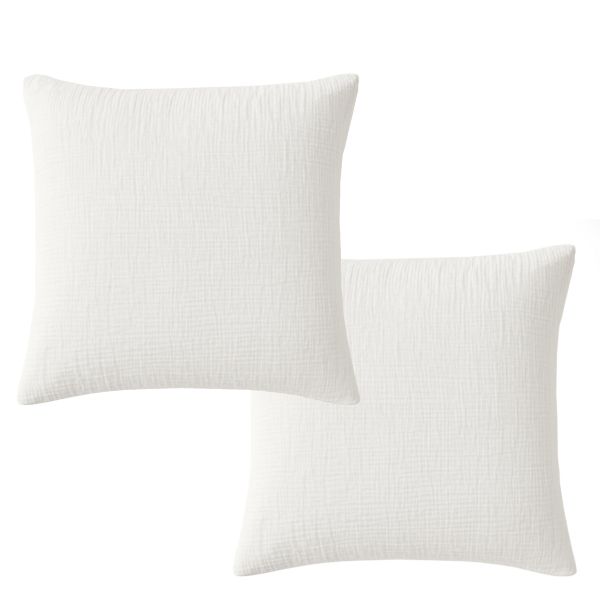 Lot 2 taies d'oreiller 65x65 cm Gaze de Coton Lavé Blanc Pur