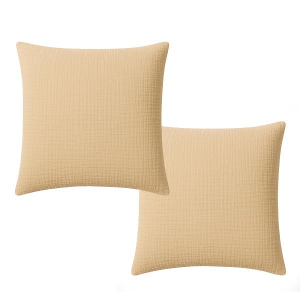 Lot 2 taies d'oreiller 65x65 cm Gaze de Coton Lavé Ecru Naturel