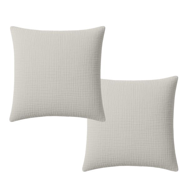 Lot 2 taies d'oreiller 65x65 cm Gaze de Coton Lavé Gris Glacier
