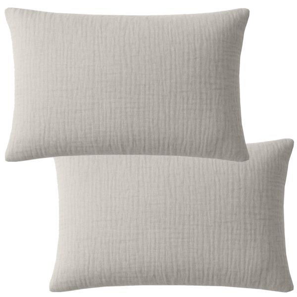 Lot 2 taies d'oreiller 50x70 cm Gaze de Coton Lavé Gris Glacier