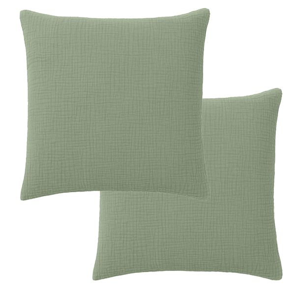 Lot 2 taies d'oreiller 65x65 cm Gaze de Coton Lavé Vert Givrée