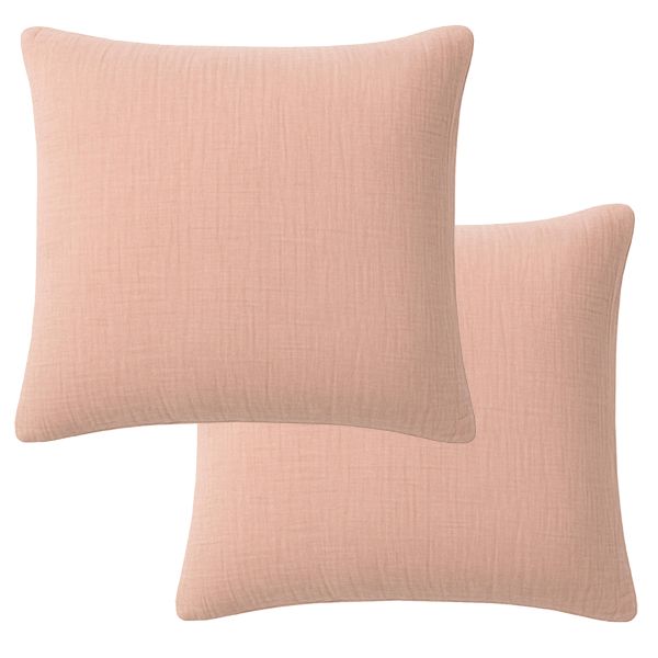 Lot 2 taies d'oreiller 65x65 cm Gaze de Coton Lavé Rose Lotus