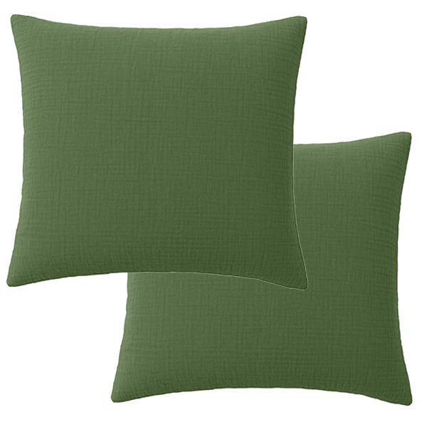 Lot 2 taies d'oreiller 65x65 cm Gaze de Coton Lavé Vert Cèdre