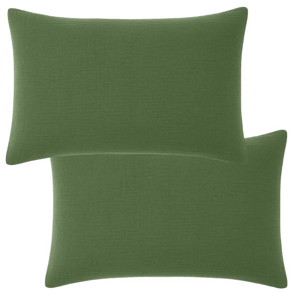 Lot 2 taies d'oreiller 50x70 cm Gaze de Coton Lavé Vert Cèdre