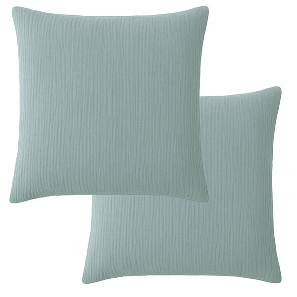 Lot 2 taies d'oreiller 65x65 cm Gaze de Coton Lavé Bleu Givrée