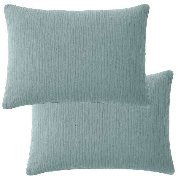 Lot 2 taies d'oreiller 50x70 cm Gaze de Coton Lavé Bleu Givrée