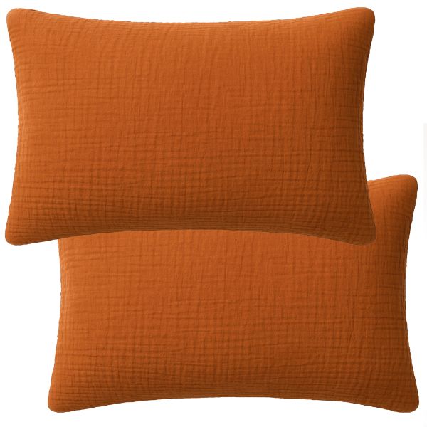Lot 2 taies d'oreiller 50x70 cm Gaze de Coton Lavé Safran Minéral
