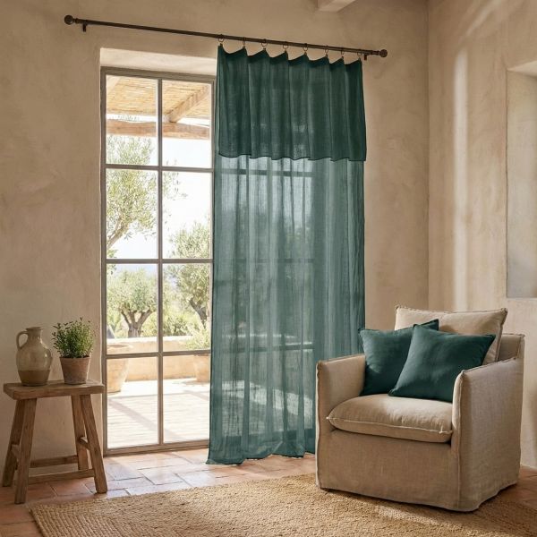 Rideau ajustable 140x300 cm Gaze de coton Bleu Canard