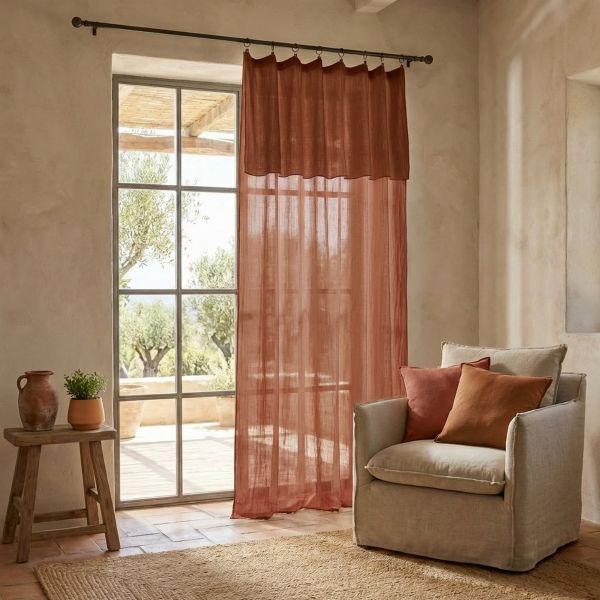 Rideau ajustable 140x300 cm Gaze de coton Terracotta