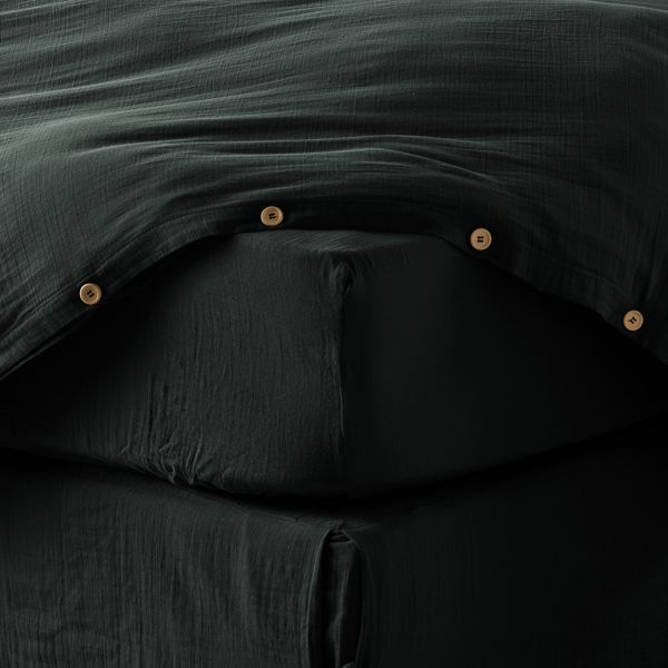 Drap housse 180x200+30 cm Gaze de Coton Terra Sapin