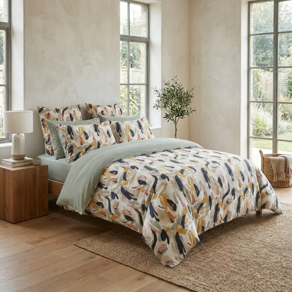 Housse de couette Reversible 200x200 cm Gaze de Coton Lucia Eucalyptus