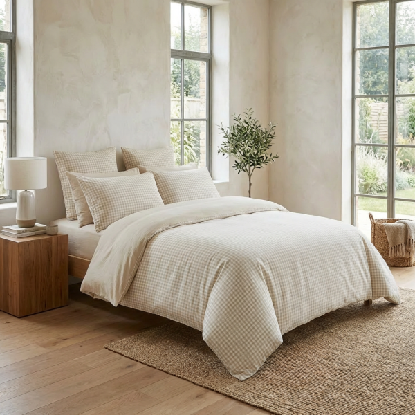 Housse de couette Reversible 200x200 cm Gaze de Coton Vickie Naturel