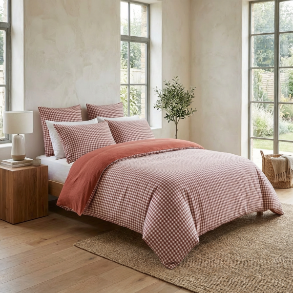 Housse de couette Reversible 200x200 cm Gaze de Coton Vickie Terracotta