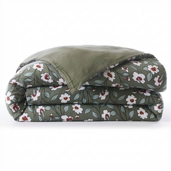 Housse de couette Reversible 220x240 cm Gaze de Coton Azalée Romarin