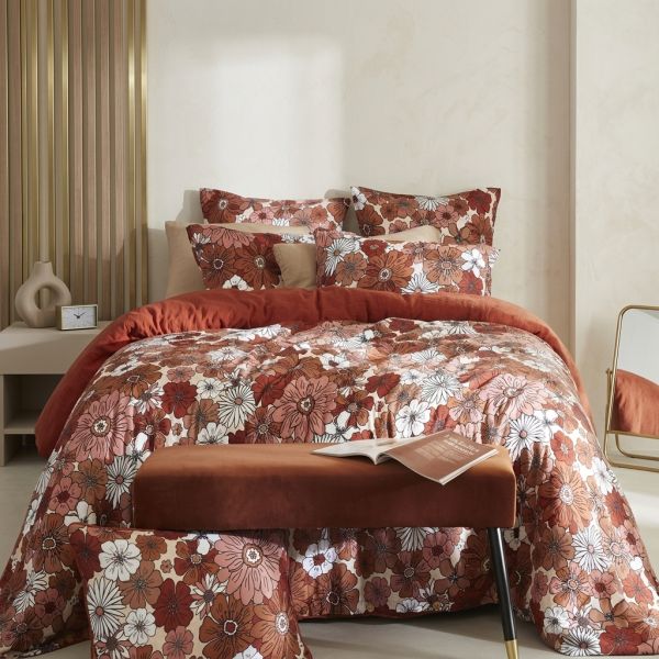 Housse de couette Reversible 240x260 cm Gaze de Coton Florence Terracotta