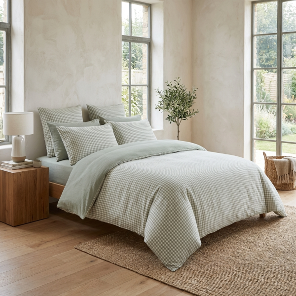 Housse de couette Reversible 240x260 cm Gaze de Coton Vickie Eucalyptus