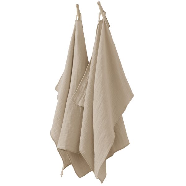 Lot de 2 essuie-mains 50x70 cm Gaze de Coton Terra Ficelle