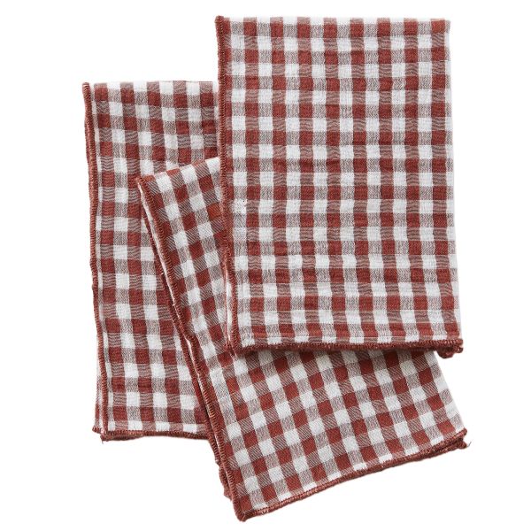 Lot de 3 serviettes 40x40 cm Gaze de Coton Vickie Terracotta