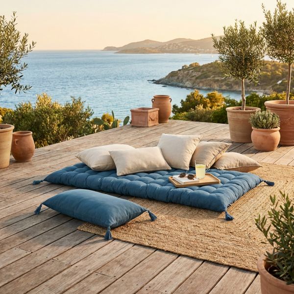 Matelas de sol 60x120 cm Coton Dahlia Bleu Jean